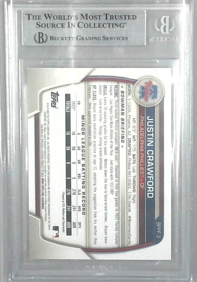 2023 Bowman 1st Edition Yellow /75 Justin Crawford Bgs 9