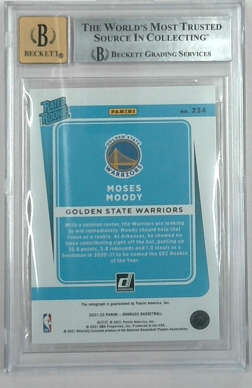 2021-22 Donruss Holo Orange Laser Moses Moody Rated Rookie Auto Bgs 9