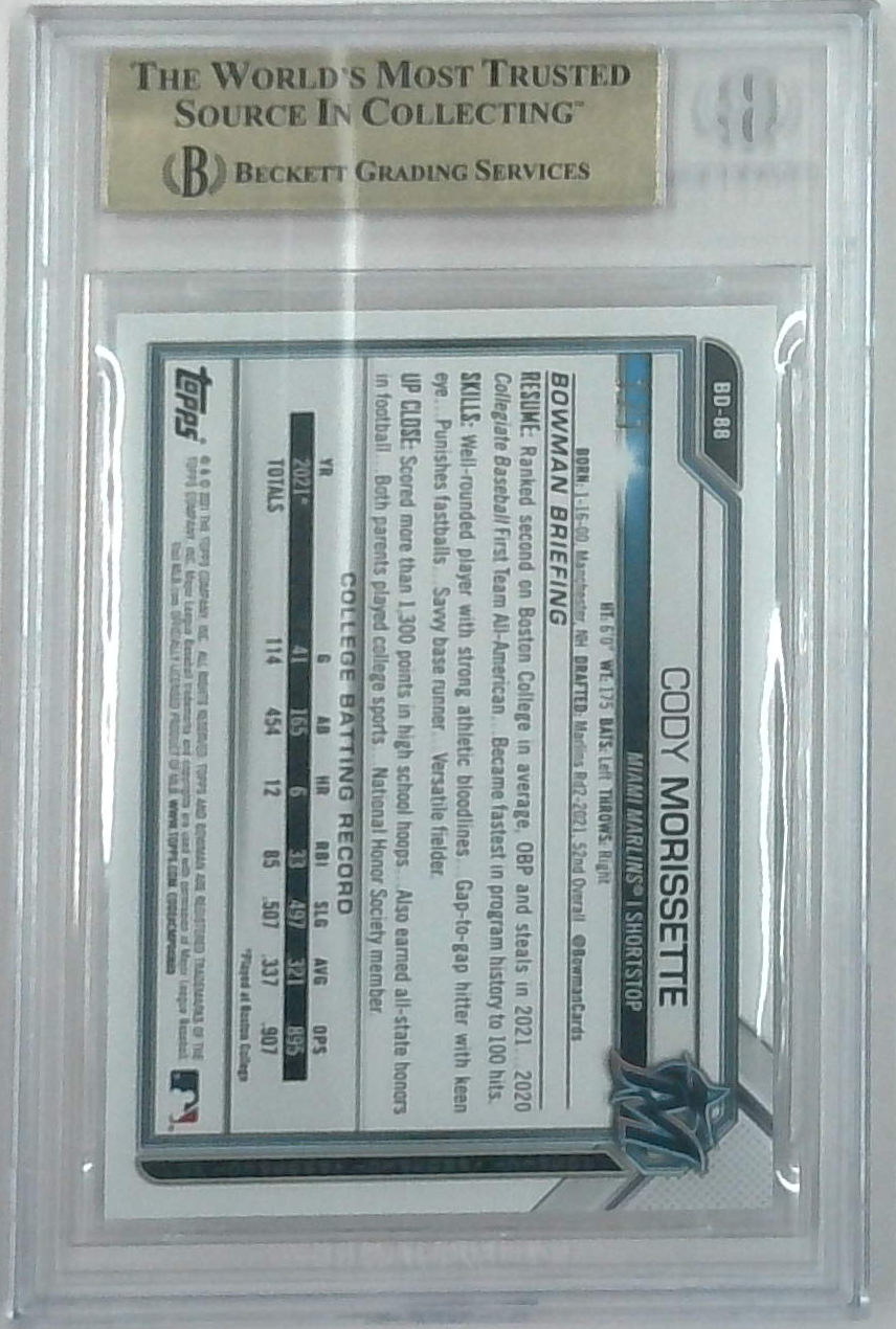 2021 Bowman Draft Black Cody Morissette # 1/1 Bgs 9.5