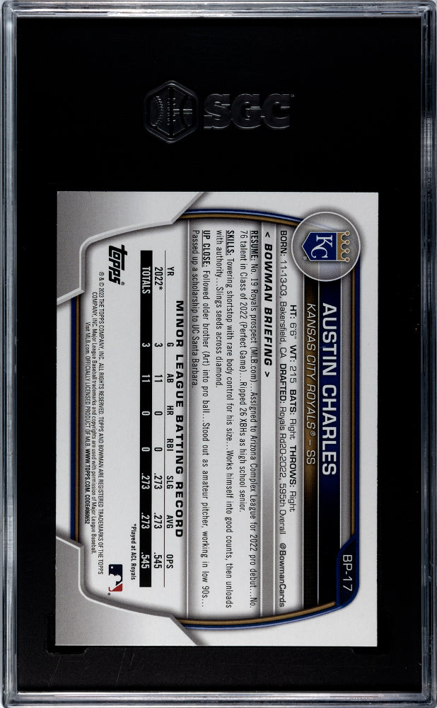 2002 Bowman Austin Charles #bp-17 Purple Pattern 13/199 Sgc 9