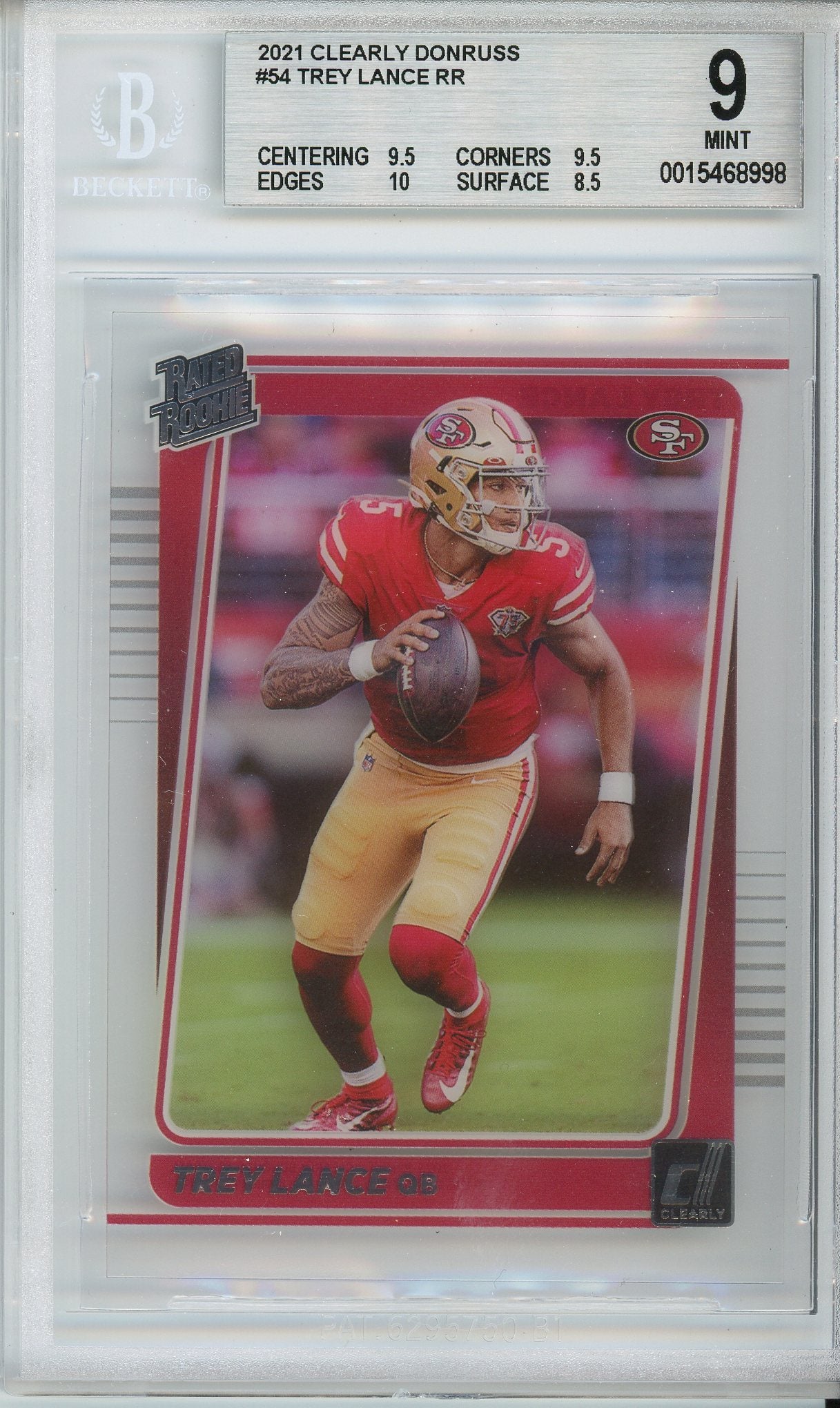 2021 Clearly Donruss Trey Lance Rated Rookie BGS 9 Mint
