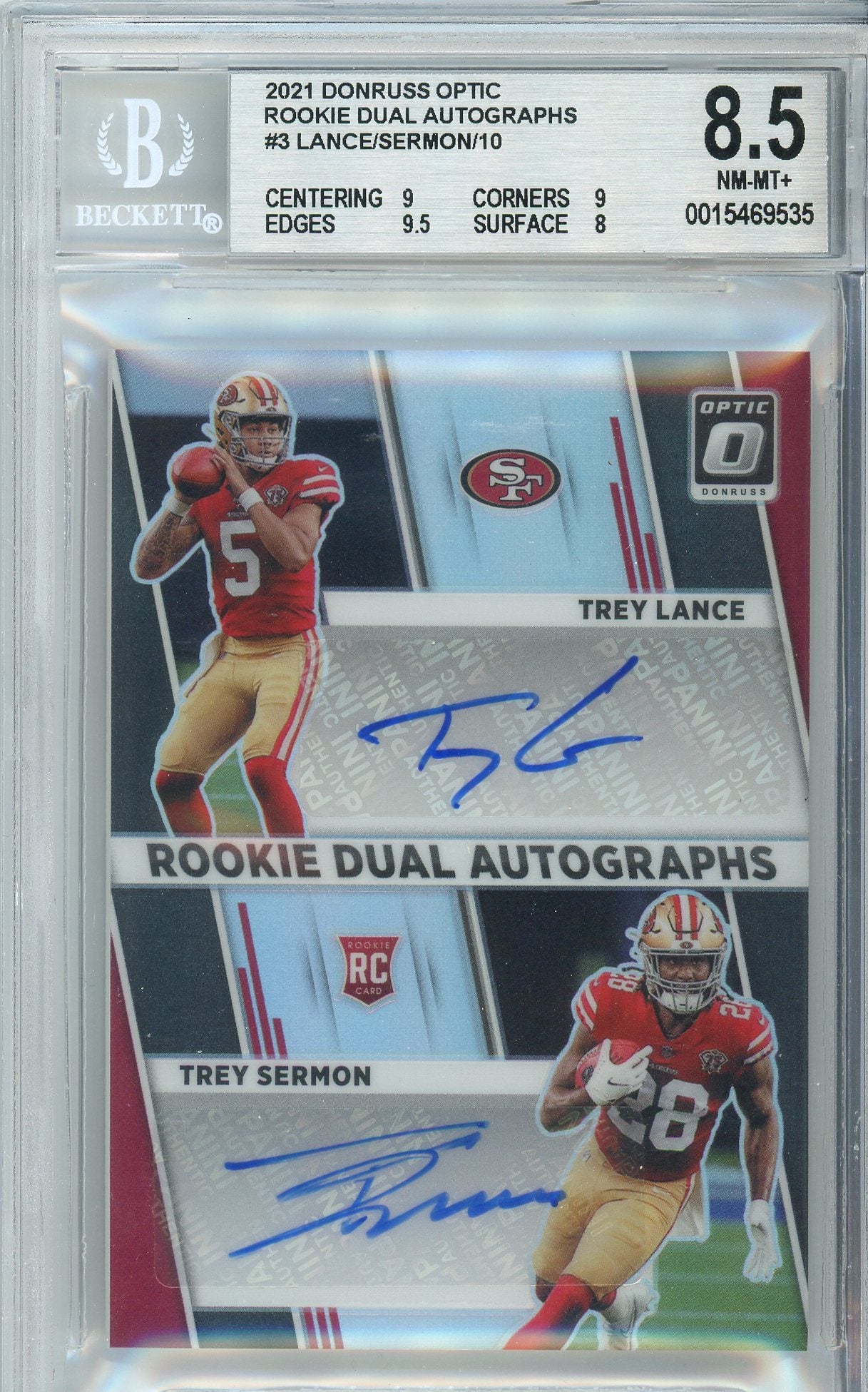 2021 Optic Trey Lance / Trey Sermon Rookie Dual Auto /10 BGS 8.5 Near Mint / Mint +