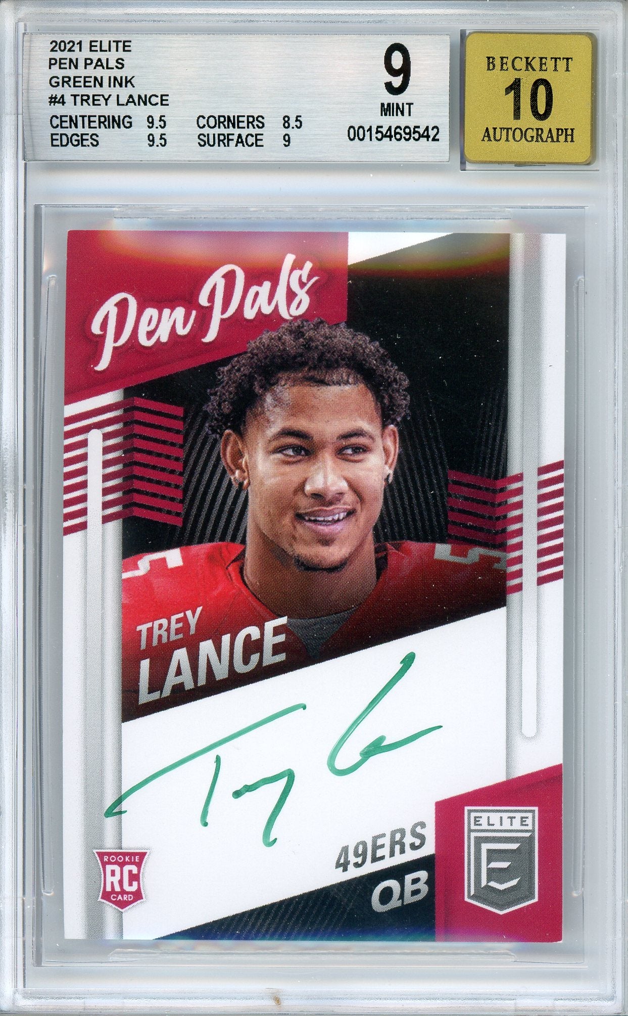 2021 Elite Trey Lance Pen Pals Green Ink Rookie Auto BGS 9 Mint