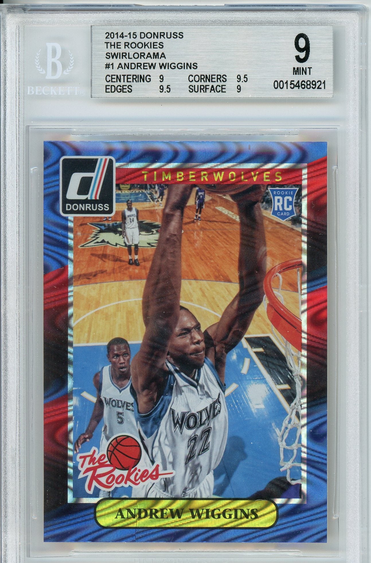 2014/15 Donruss Andrew Wiggins The Rookies Swirlorama BGS 9 Mint