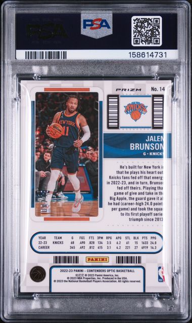 2022 PANINI CONTENDERS OPTIC #14 JALEN BRUNSON ORANGE /49 PSA 8