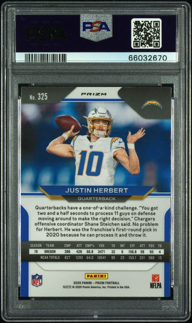 2020 PANINI PRIZM #325 JUSTIN HERBERT SILVER PRIZM PSA 9