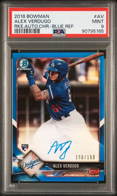 2018 BOWMAN ROOKIE AUTO CHROME #AV ALEX VERDUGO BLUE /150 PSA 9