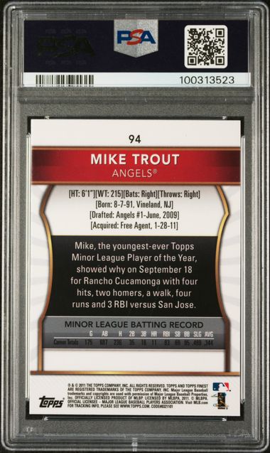 2011 Topps Finest MIKE TROUT RC Rookie #94 PSA 9 MINT