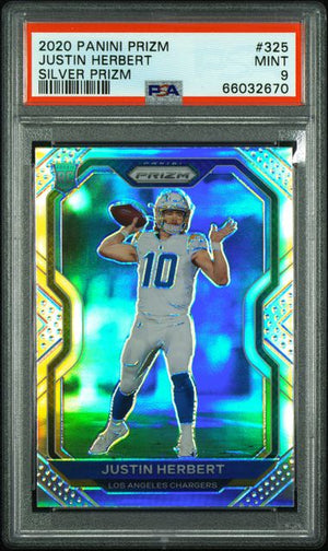 2020 PANINI PRIZM #325 JUSTIN HERBERT SILVER PRIZM PSA 9