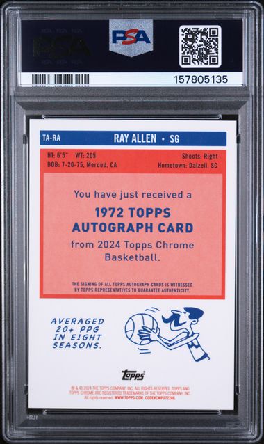 2023 TOPPS CHROME 1972 TOPPS AUTOGRAPHS RAY ALLEN 1972 PURPLE GEO PSA 10