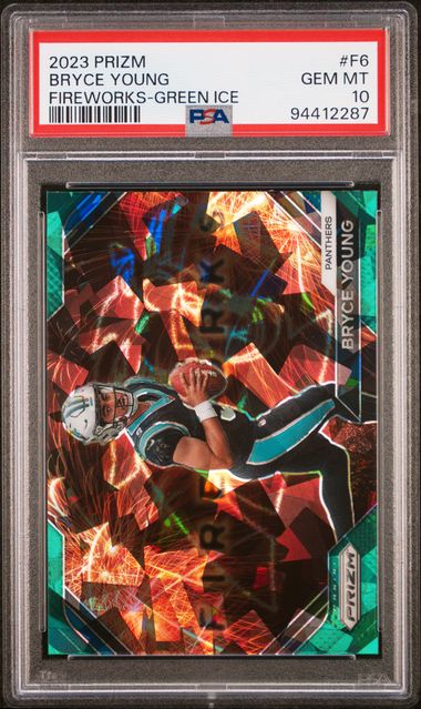 2023 PANINI PRIZM FIREWORKS #F6 BRYCE YOUNG FIREWORKS-GREEN ICE PSA 10