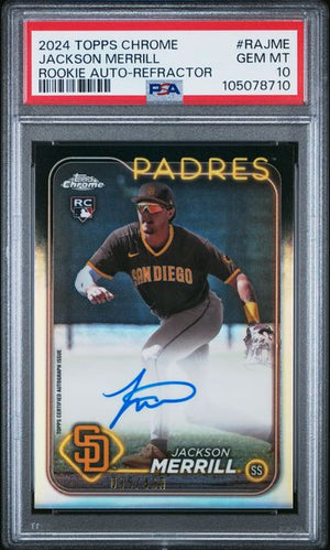 2024 Topps Chrome Rookie Autos Jackson Merrill #RA-JME Refractor /499 PSA 10