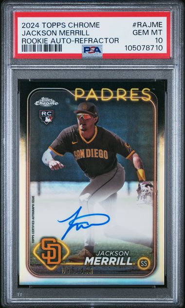 2024 Topps Chrome Rookie Autos Jackson Merrill #RA-JME Refractor /499 PSA 10