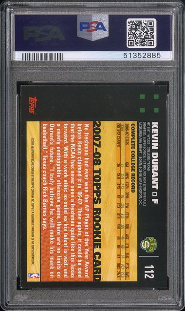 2007 TOPPS #112 KEVIN DURANT ROOKIE PSA 8
