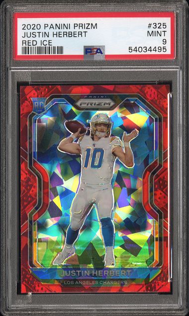 2020 PANINI PRIZM #325 JUSTIN HERBERT RED ICE PSA 9