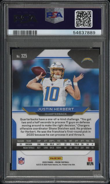 2020 PANINI PRIZM #325 JUSTIN HERBERT PSA 10