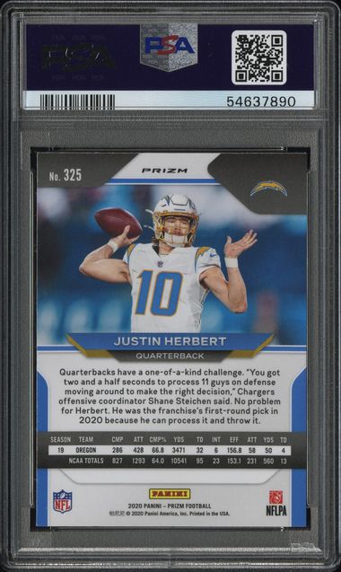 2020 PANINI PRIZM #325 JUSTIN HERBERT DISCO PRIZM PSA 9