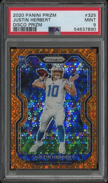 2020 PANINI PRIZM #325 JUSTIN HERBERT DISCO PRIZM PSA 9