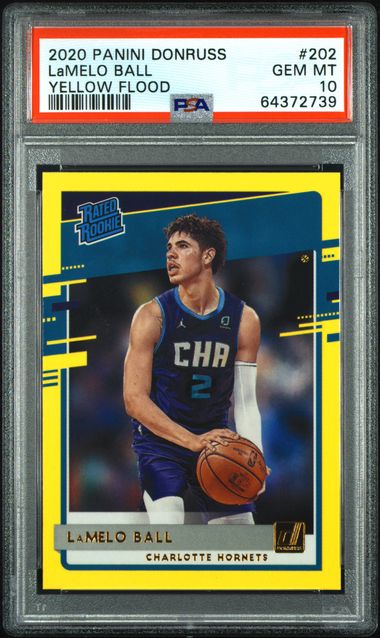 2020 Donruss Rated Rookies Yellow Flood Lamelo Ball #202 PSA 10 GEM MT Rookie RC