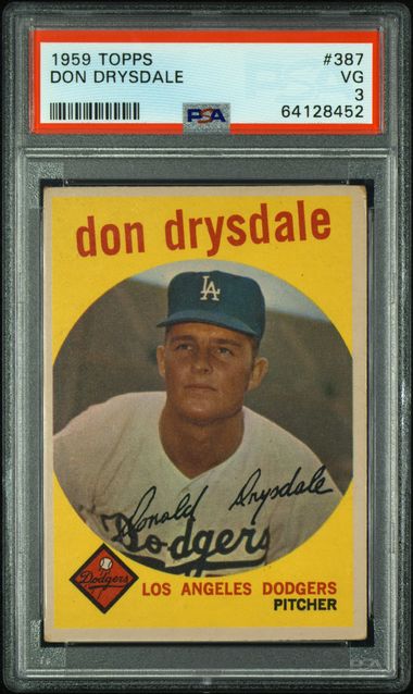 1959 TOPPS #387 DON DRYSDALE PSA 3 VG!