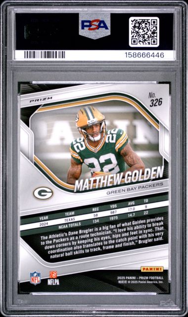 2025 PANINI PRIZM #326 MATTHEW GOLDEN SILVER PRIZM ROOKIE PSA 9