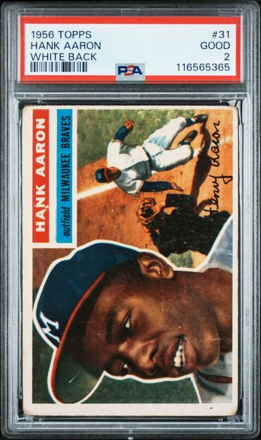 1956 TOPPS #31 HANK AARON WHITE BACK PSA 2