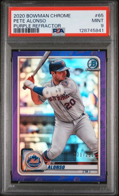 2020 BOWMAN CHROME #65 PETE ALONSO PURPLE REFRACTOR /250 PSA 9