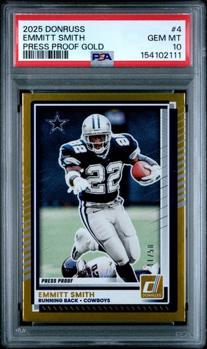 2025 PANINI DONRUSS #4 EMMITT SMITH PRESS PROOF GOLD /50 PSA 10