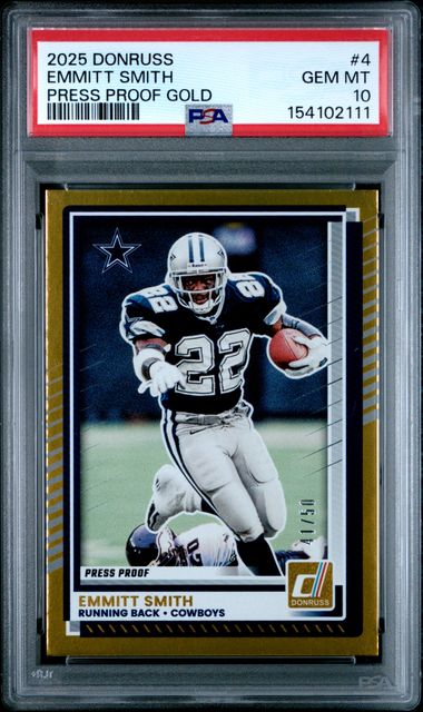 2025 PANINI DONRUSS #4 EMMITT SMITH PRESS PROOF GOLD /50 PSA 10