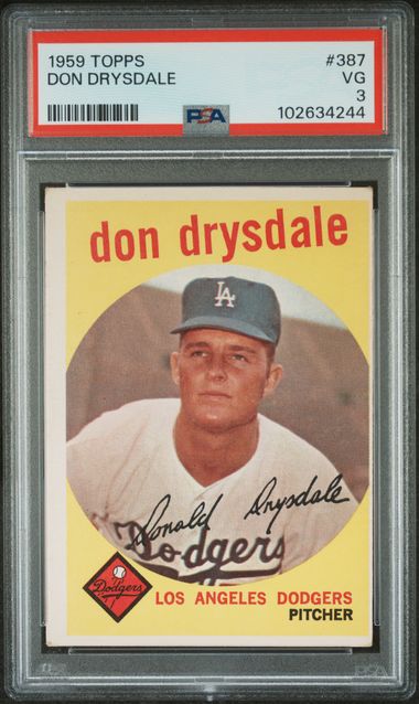 1959 TOPPS #387 DON DRYSDALE PSA 3 VG