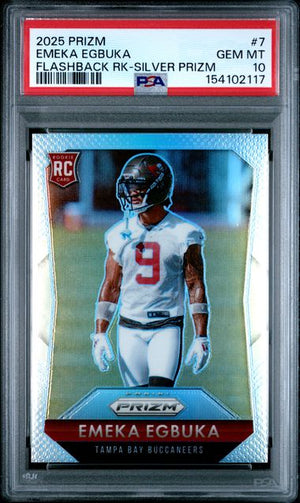 2025 PANINI PRIZM PRIZM FLASHBACK ROOKIE #7 EMEKA EGBUKA SILVER PRIZM PSA 10