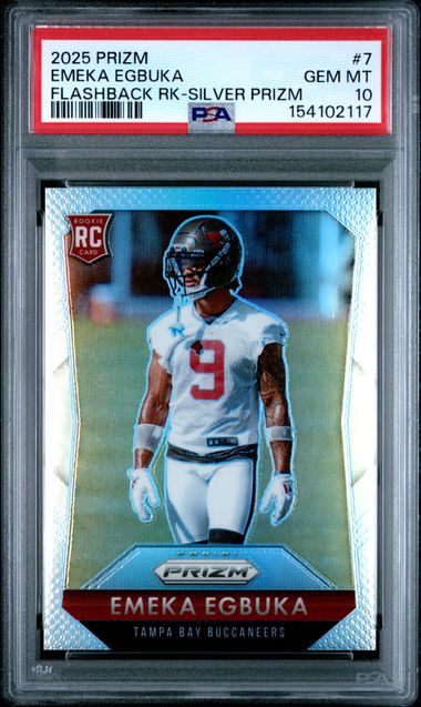 2025 PANINI PRIZM PRIZM FLASHBACK ROOKIE #7 EMEKA EGBUKA SILVER PRIZM PSA 10