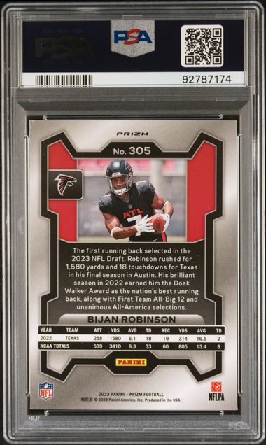2023 PANINI PRIZM #305 BIJAN ROBINSON SILVER PRIZM ROOKIE PSA 9