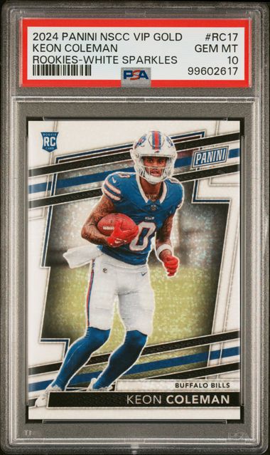 2024 PANINI NATIONAL CONVENTION VIP KEON COLEMAN ROOKIE WHITE SPARKLES PSA 10