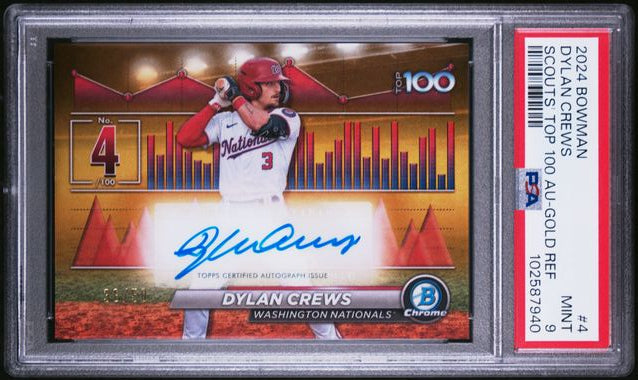 2024 BOWMAN SCOUTS' TOP 100 AUTOGRAPHS #4 DYLAN CREWS GOLD /50 PSA 9
