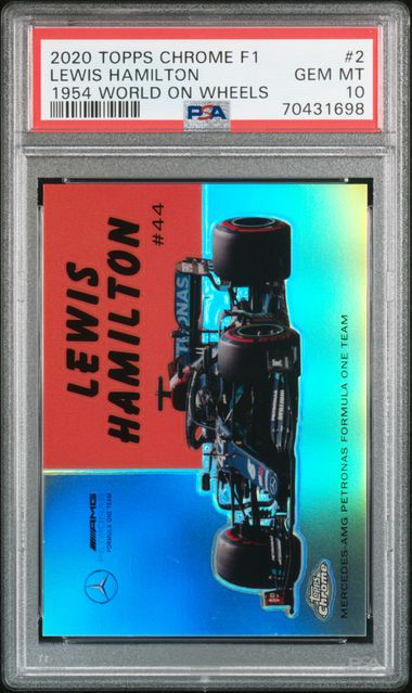 2020 TOPPS CHROME FORMULA 1 1954 WORLD ON WHEELS #2 LEWIS HAMILTON PSA 10