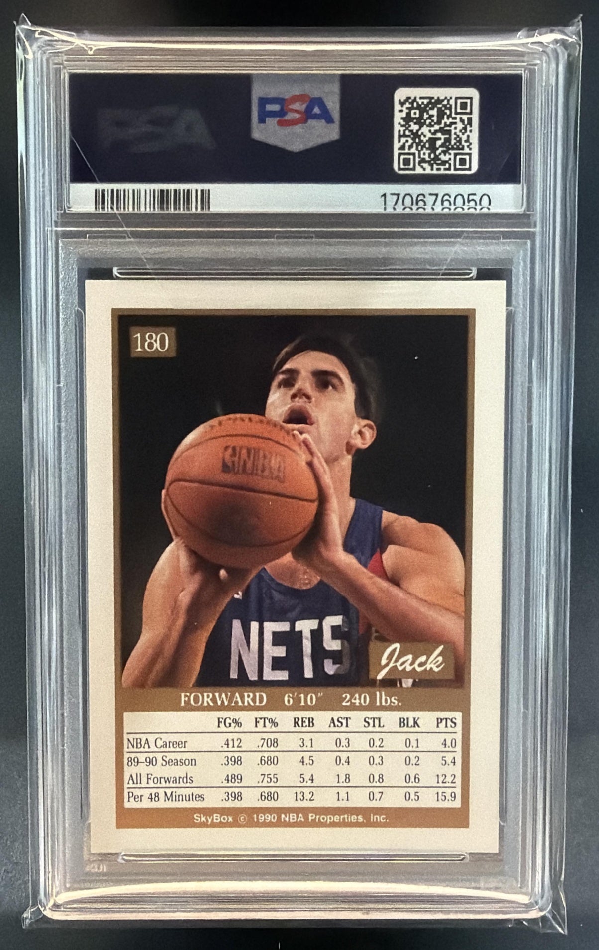 1990-91 Skybox Jack Haley #180 RC Nets PSA 6 — back