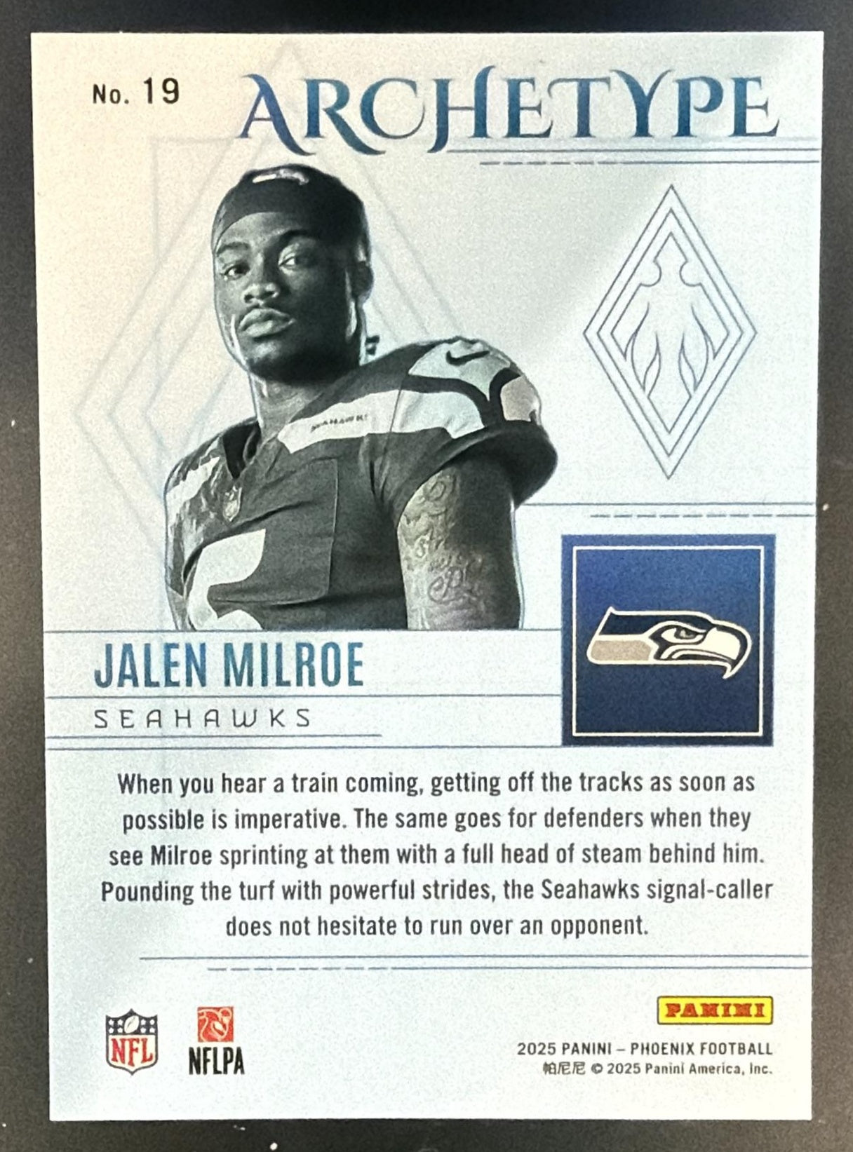2025 Panini Phoenix Jalen Milroe #19 Archetype RC Seahawks — back