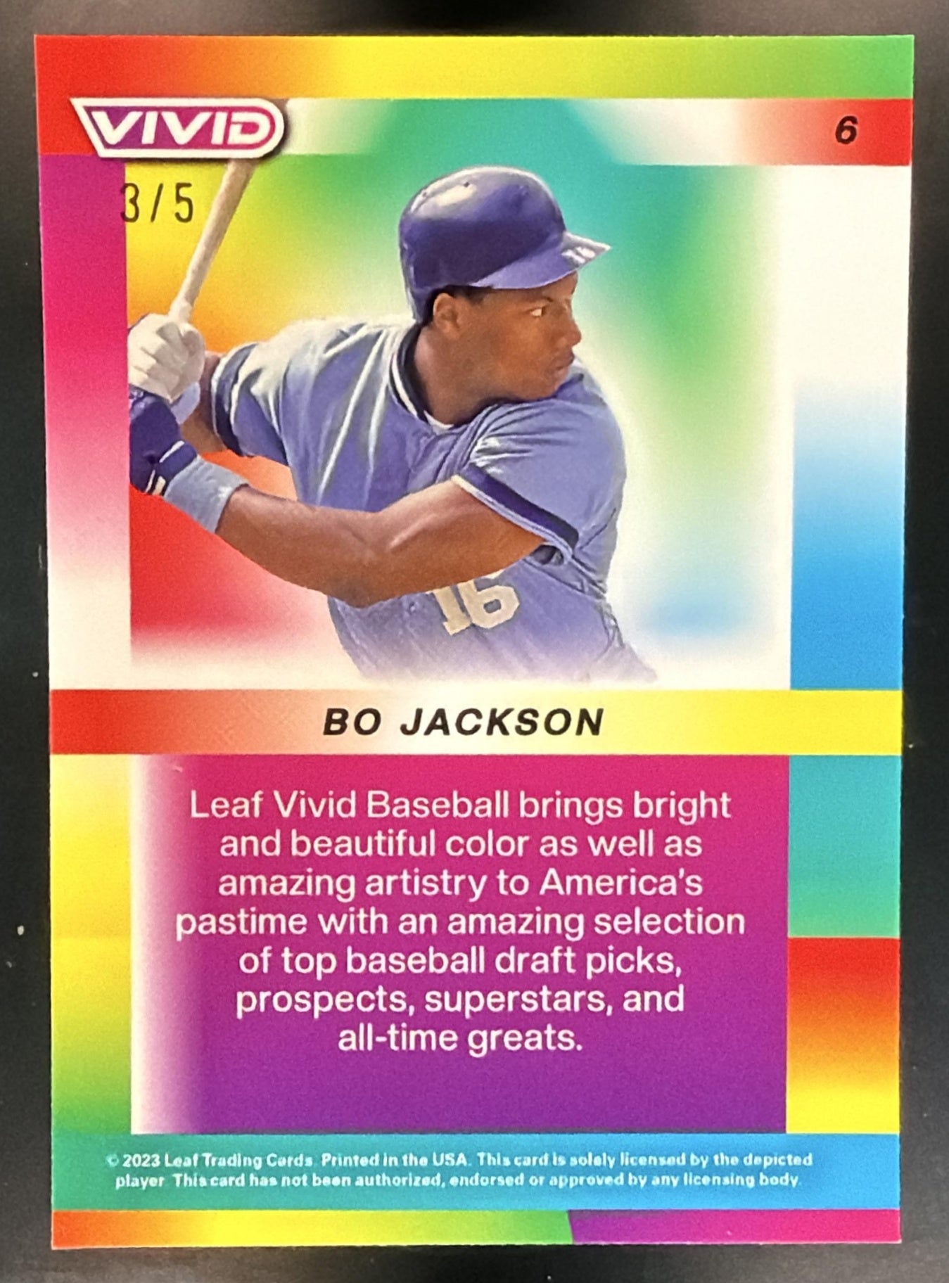 2023 Leaf Vivid Bo Jackson #6 Crystal Black 3/5 Royals — back
