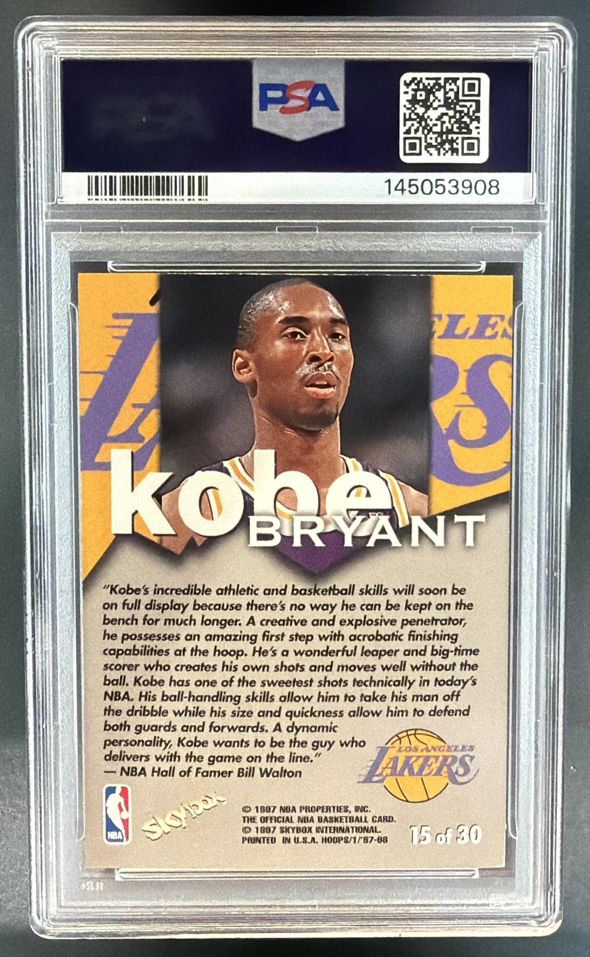 1997-98 Hoops Kobe Bryant #15 Talkin' Lakers PSA 8 — back
