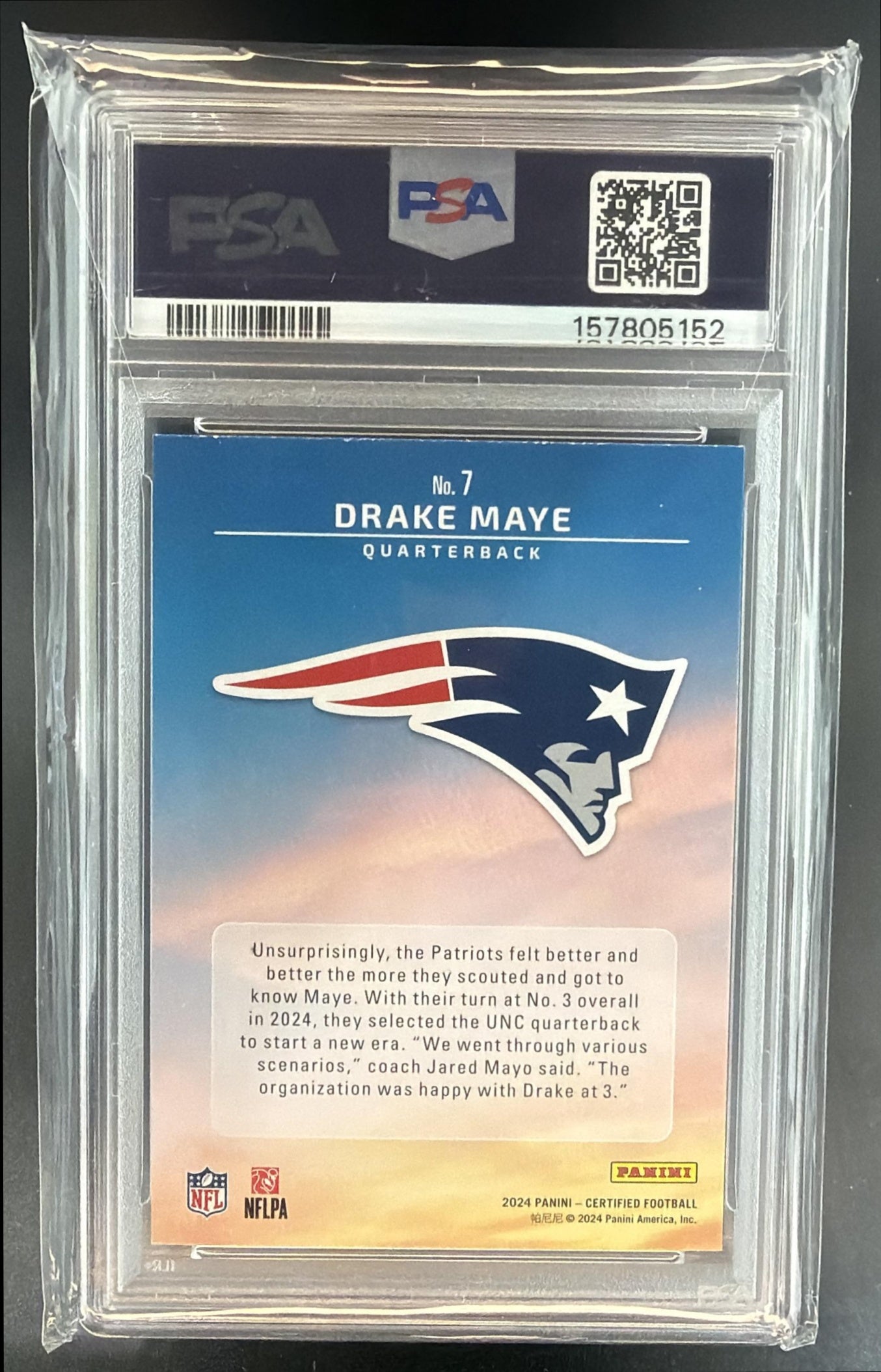 2024 Panini Certified Drake Maye #7 Franchise Foundations RC Patriots PSA 8 — back
