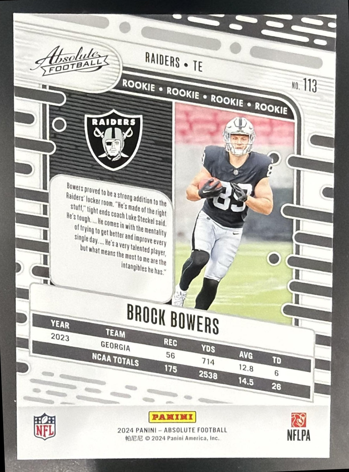 2024 Panini Absolute Brock Bowers #113 Rookies Orange Mosaic 162/299 RC Raiders — back