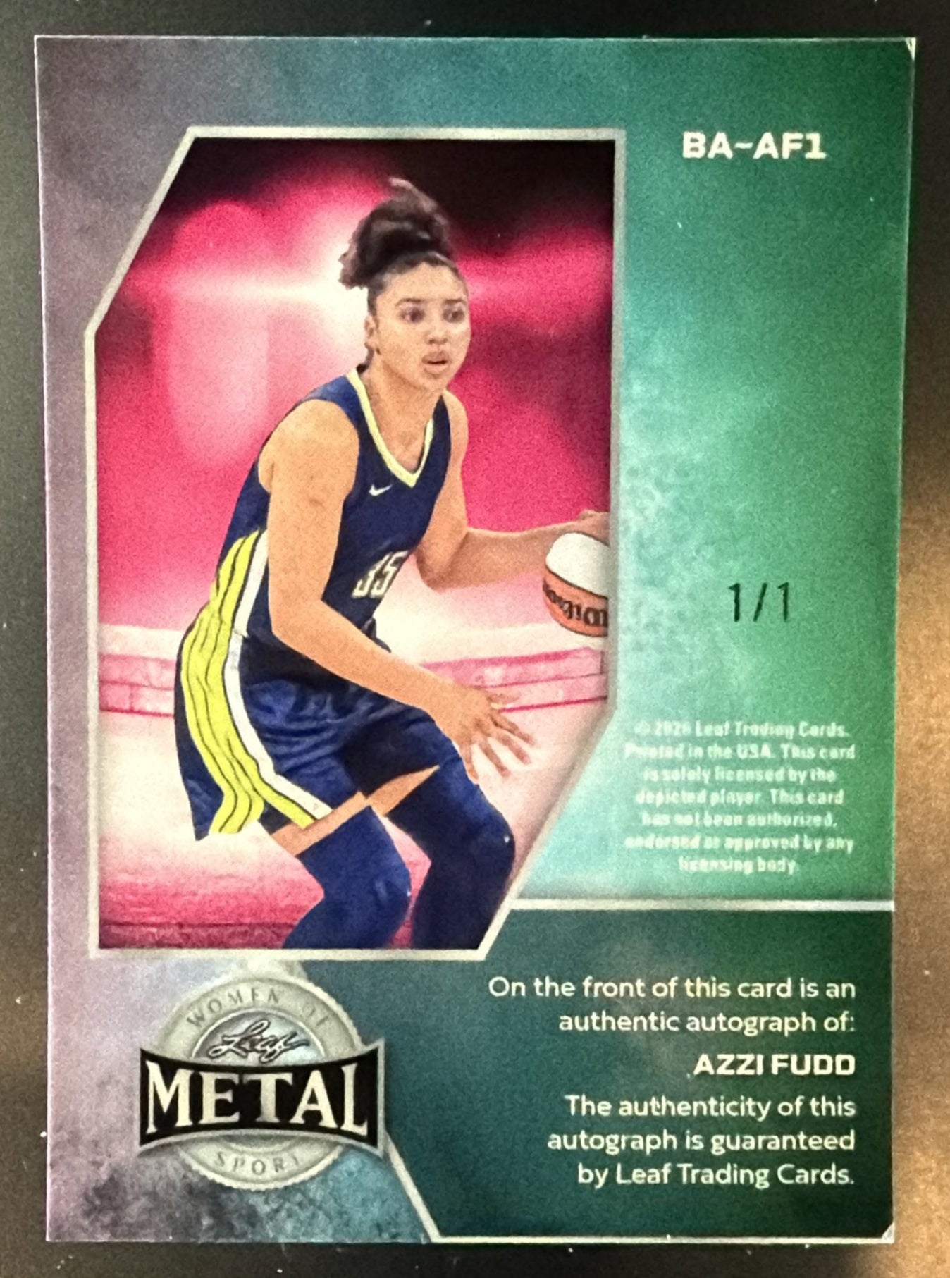 2026 Leaf Women of Sport Metal Azzi Fudd #BA-AF1 Auto Lava Silver 1/1 — back