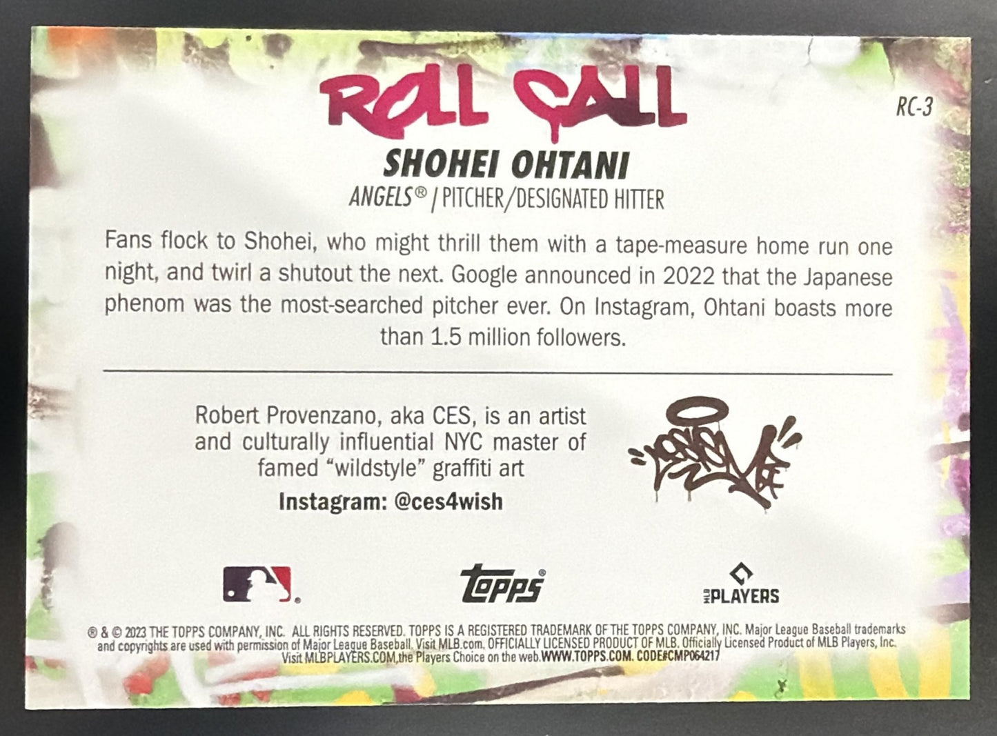 2023 Topps Big League Shohei Ohtani #RC-3 Roll Call Wildstyle Edition Angels — back