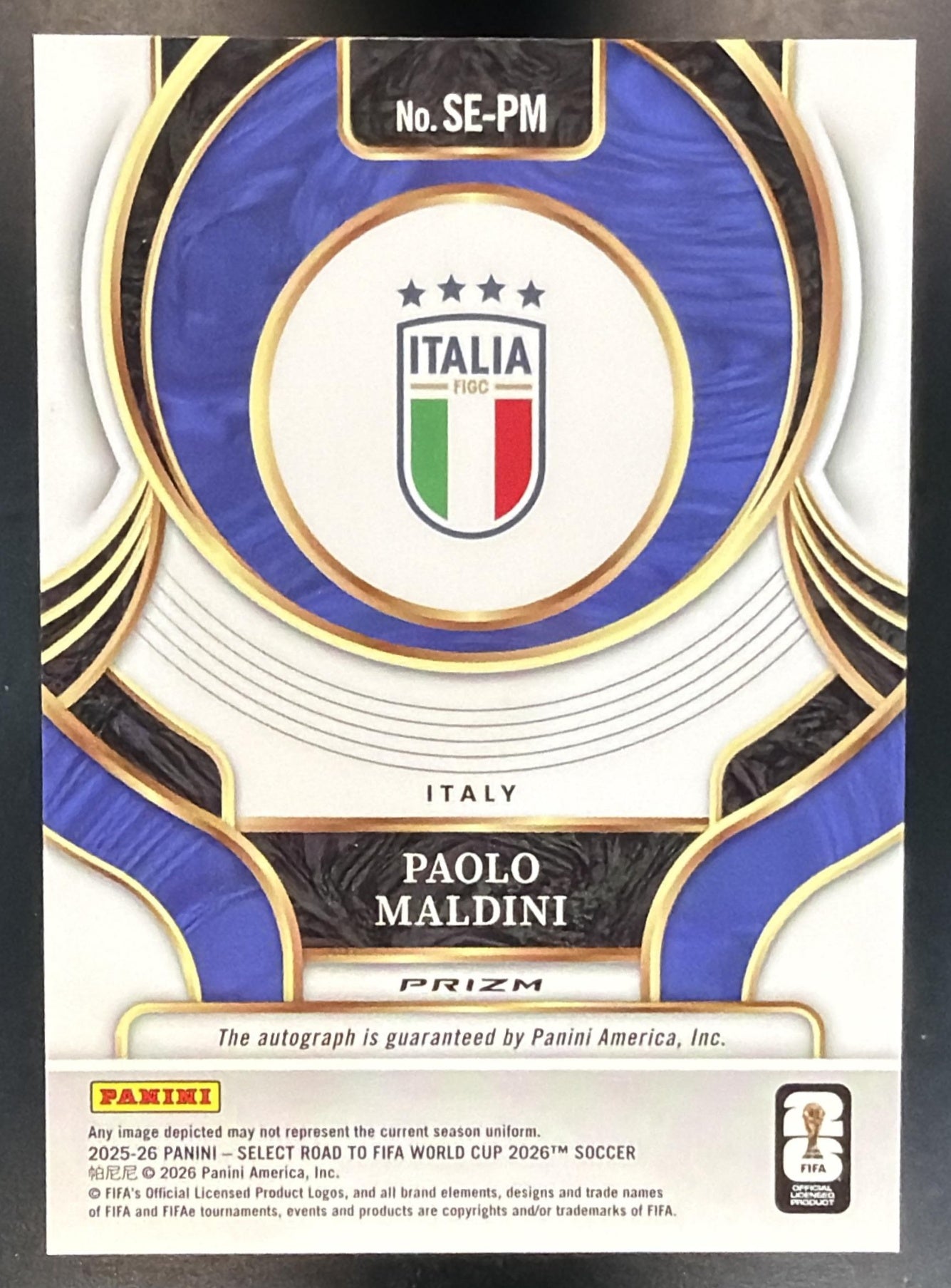 2025 Select Road to FIFA World Cup Paolo Maldini Signatures Blue Pulsar Auto — back