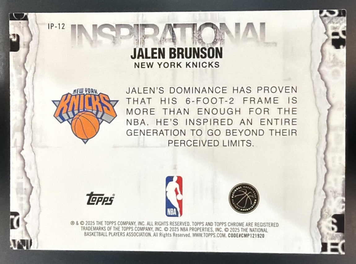 2025 Topps Chrome Jalen Brunson #IP-12 Inspirational Teal Refractor /299 — back