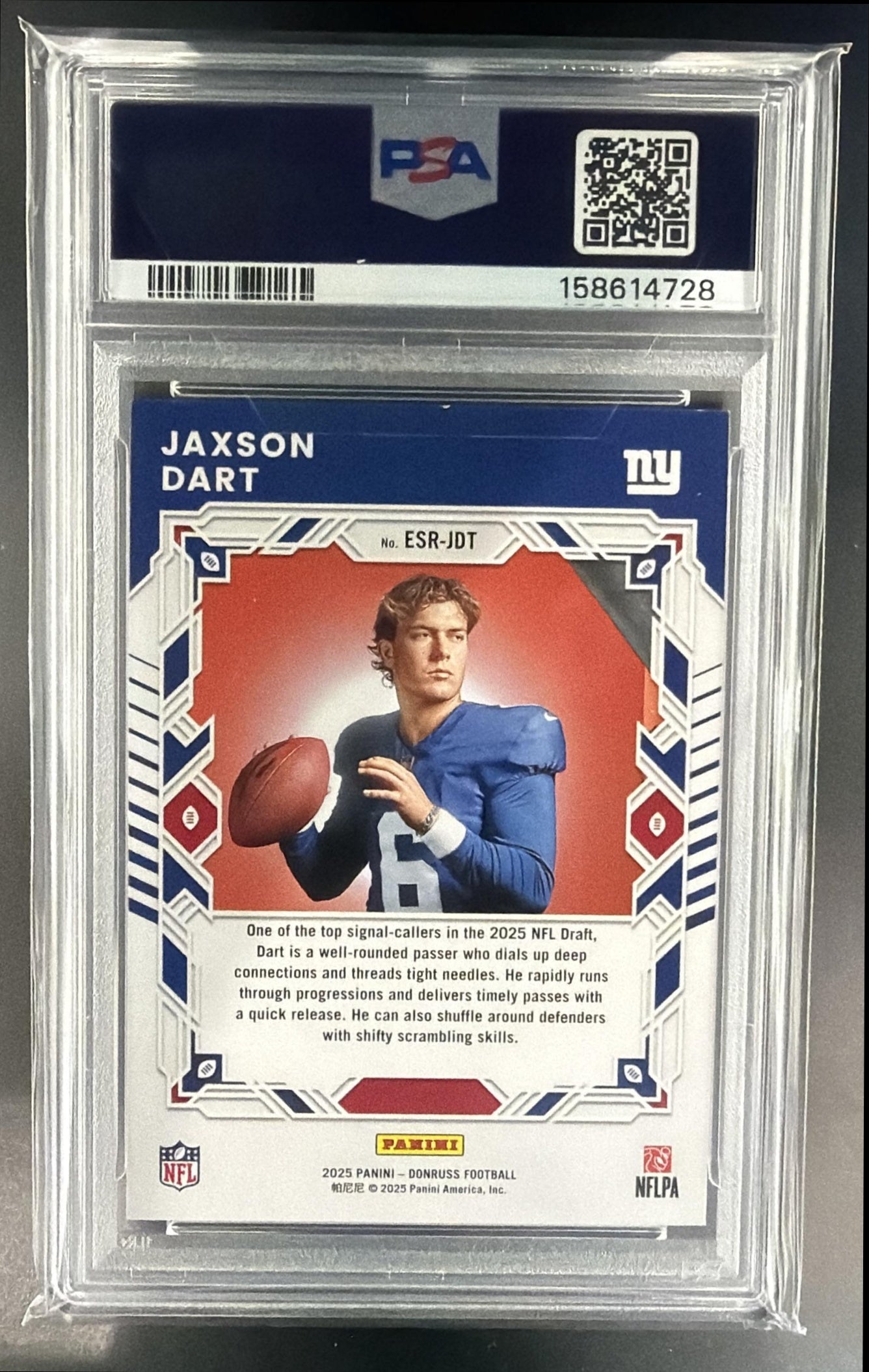 2025 Panini Donruss Jaxson Dart #ESR-JDT The Elite Series Rookies RC PSA 9 — back