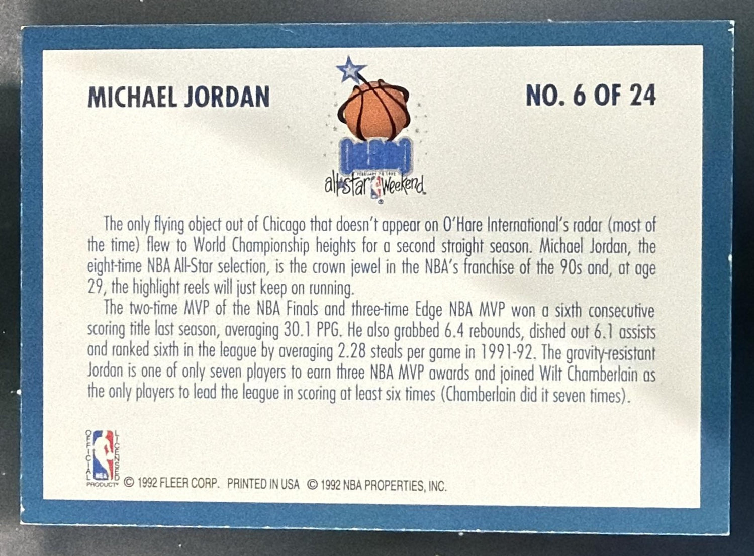 1992-93 Fleer Michael Jordan #6 All Stars Bulls — back