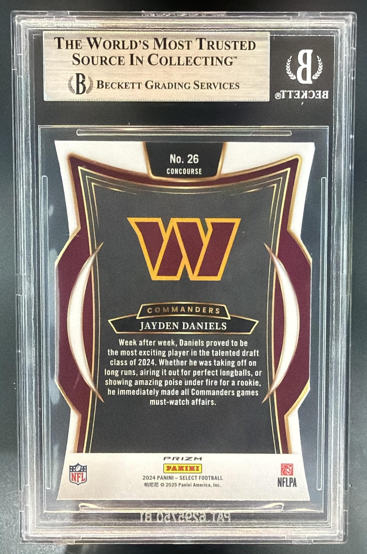 2024 Panini Select Jayden Daniels #26 Concourse Silver Prizm Die-Cut RC BGS 8.5 — back