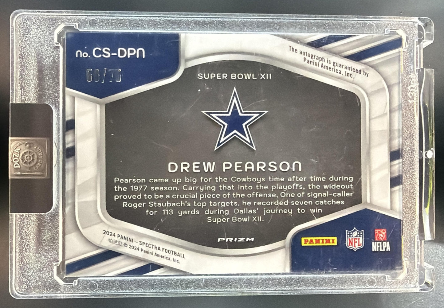 2024 Panini Spectra Drew Pearson #CS-DPN Champion Signatures Supernova /75 Auto — back